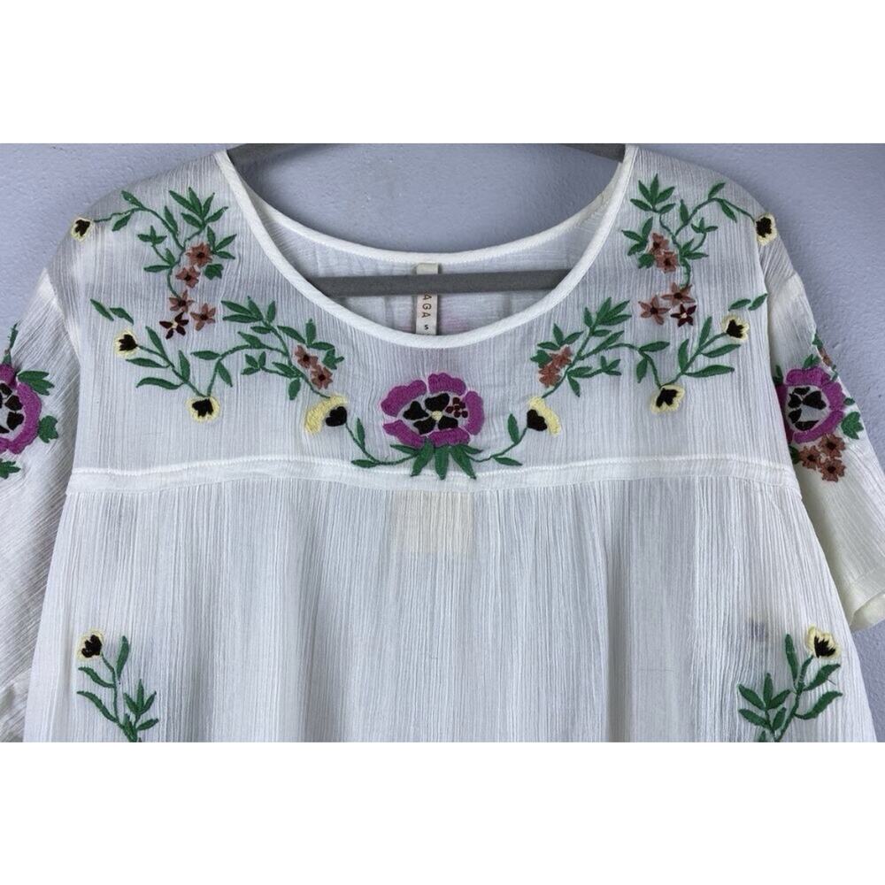 NWT RAGA Embroidered Boho Peasant Top White Floral Gauze Anthropologie Style S - Picture 3 of 10